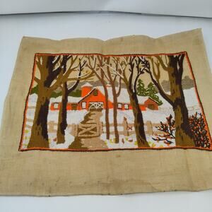 Vintage Winter Scene with Barn Embroidery Picture Crewel